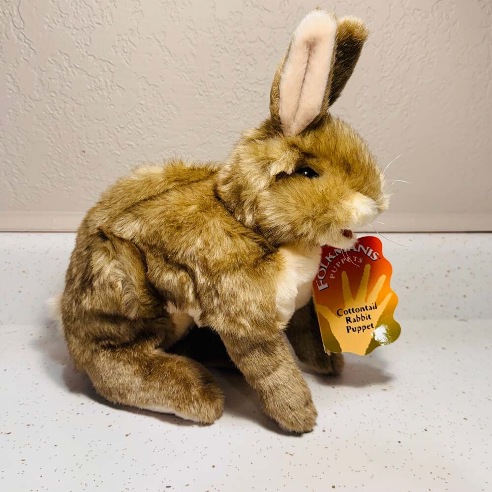 Folkmanis Realistic Cottontail Rabbit Hand Puppet Plush